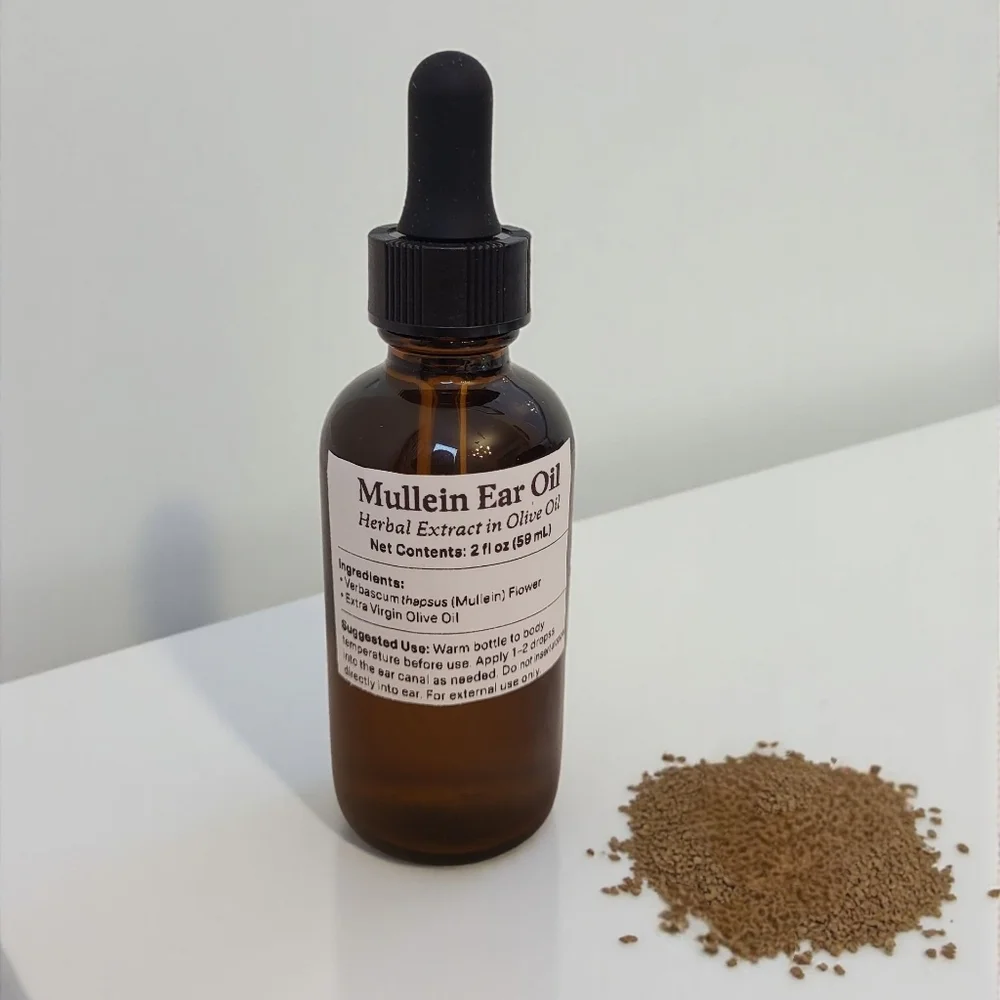 Mullein Ear Oil Herbal Extract in Olive Oil 2 fl oz Bottle